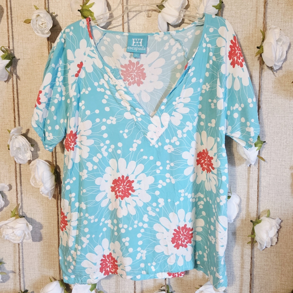 Escapada Turquoise and Red Floral Blouse